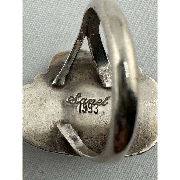 Vintage Betty Thomas Sanel Navajo Sterling Silver 925 Turquoise Leaf Ring - Picture 7 of 8